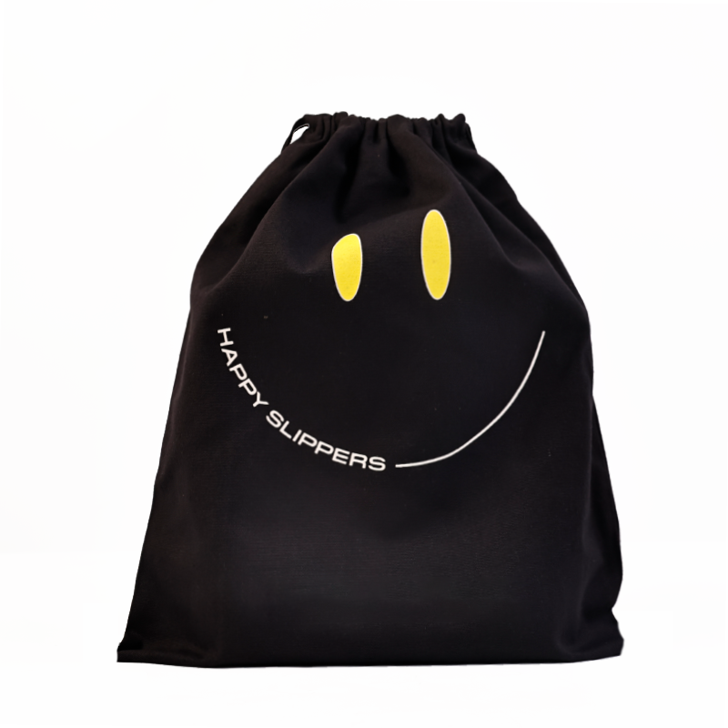 Black canvas drawstring bag
