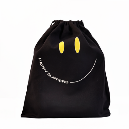Black canvas drawstring bag