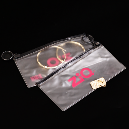 Long transparent frosted black ring zipper bag
