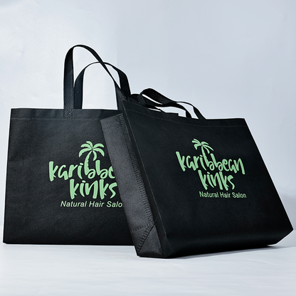 Black non-woven green printed tote bag