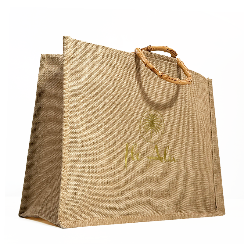 Large size bamboo handbag linen tote bag