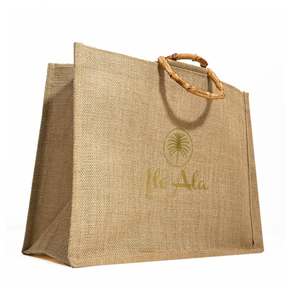Large size bamboo handbag linen tote bag