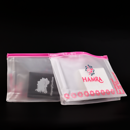 Transparent frosted bottom design pink ziplock bag