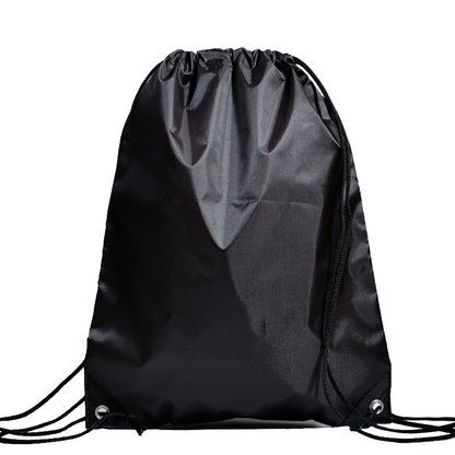 Black polyester drawstring backpack bag