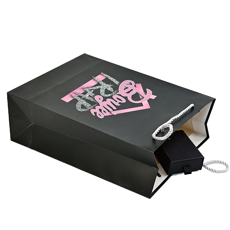 Black printed pink logo tote bag