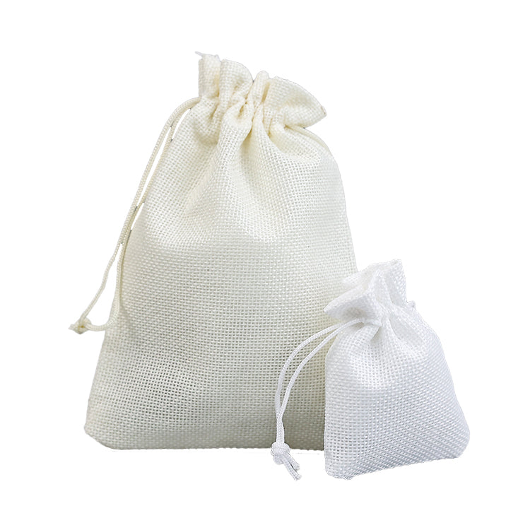 Beige Linen Drawstring Bag