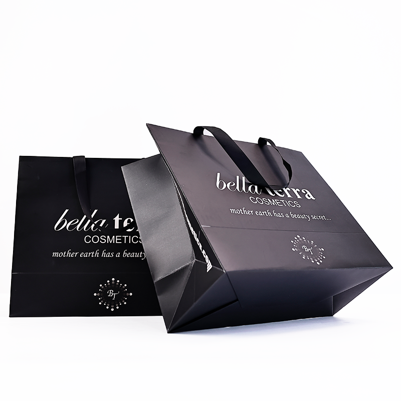 Various sizes of black card paper bags