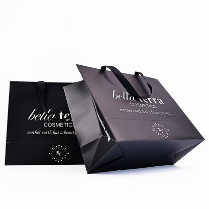 Various sizes of black card paper bags