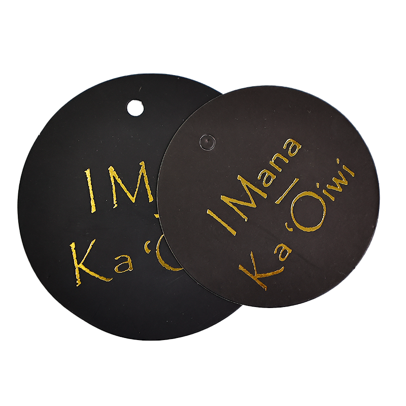 Black round pattern gold stamped hangtag