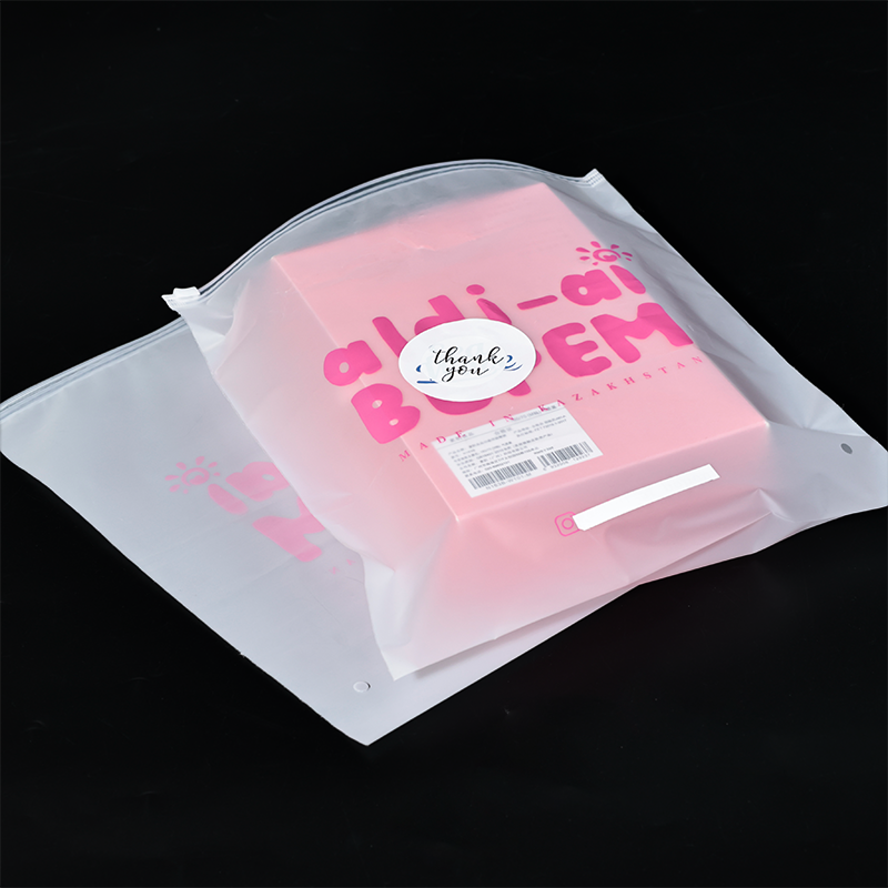 Pink printed transparent frosted PE zipper bag