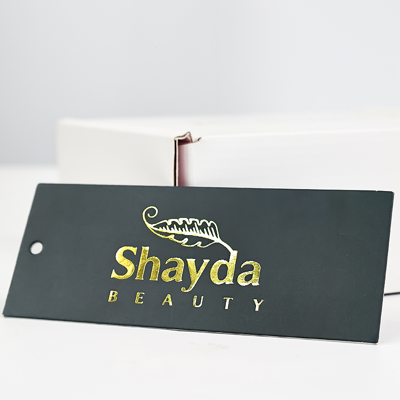 Dark green gold stamped long hangtag