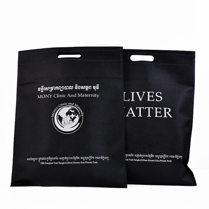 Black non-woven four-finger flat tote bag