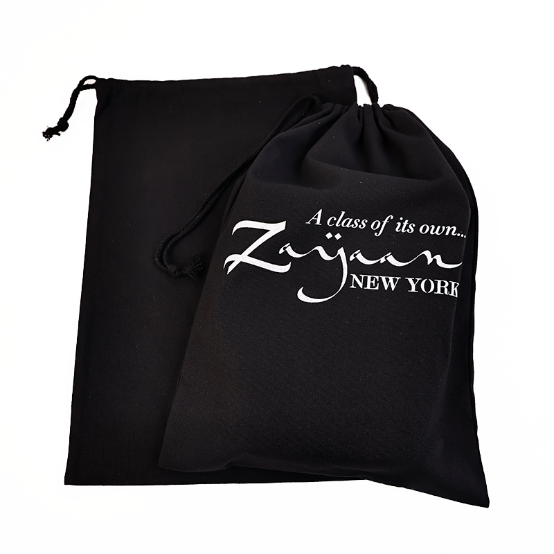 Black cotton drawstring bag