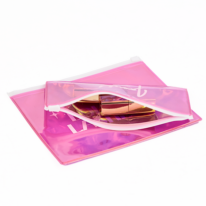 Various sizes of pink laser PVC zipper bags