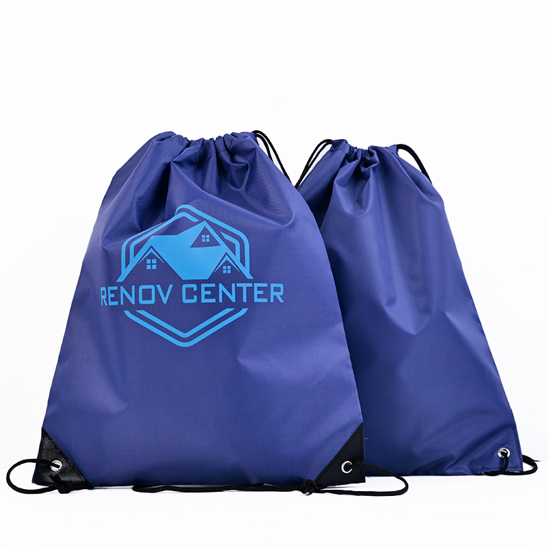Blue Polyester Backpack Drawstring Bag