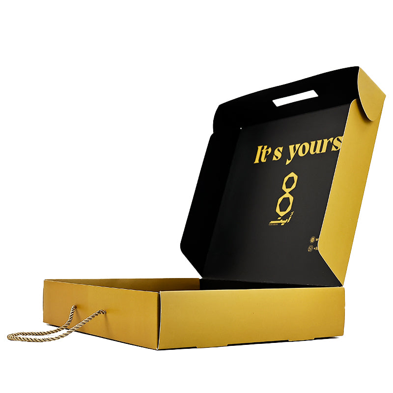 Flip-top airplane box with hand strap design