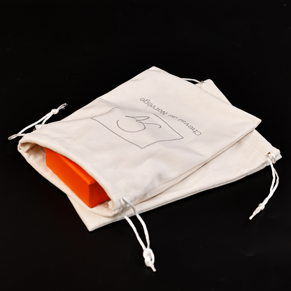 Light brown patterned silver flannel drawstring bag