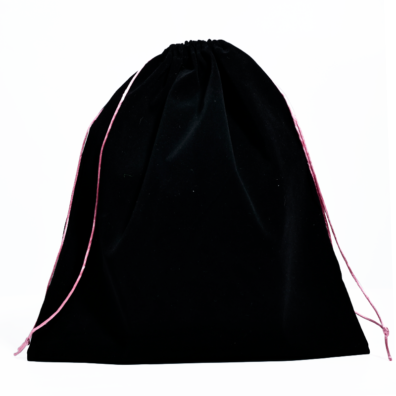 Black flannel drawstring bag