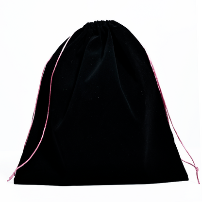 Black flannel drawstring bag