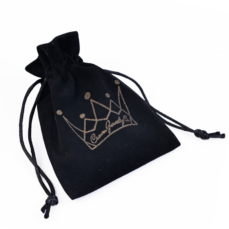 Black small size pattern gold foil velvet drawstring bag
