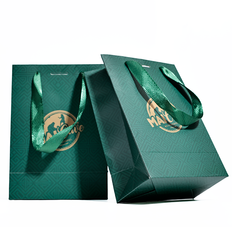 Green small size pattern gold stamping paper bag
