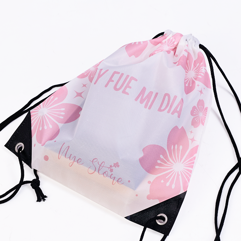 Small size pink cherry blossom backpack drawstring bag