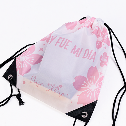 Small size pink cherry blossom backpack drawstring bag