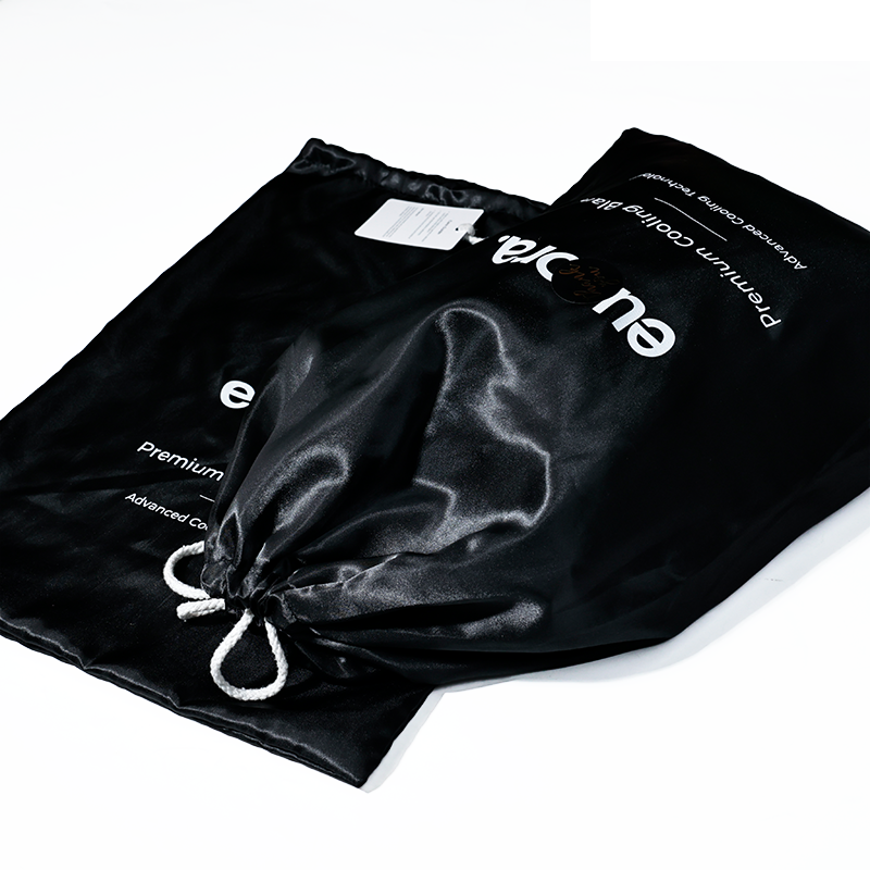 Black silk drawstring bag