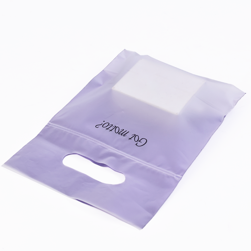 Purple single-sided transparent four-finger hand-held frosted bottom zipper bag