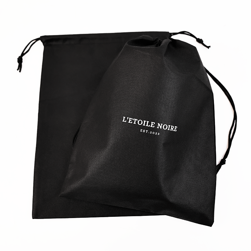 Black non-woven drawstring bag