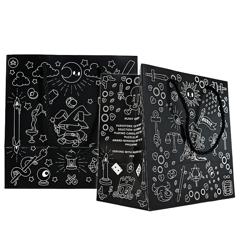 Black multi-pattern full-print paper bag