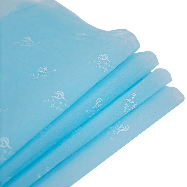 Blue wrapping paper pattern with white print