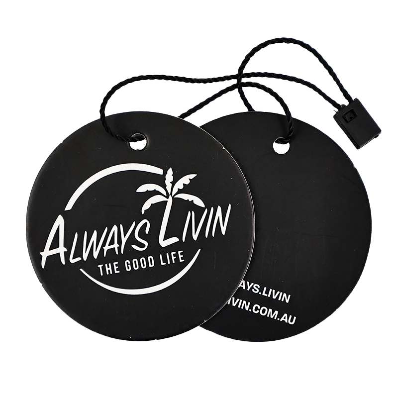 Black multi-pattern style hangtag