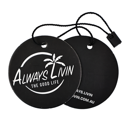 Black multi-pattern style hangtag