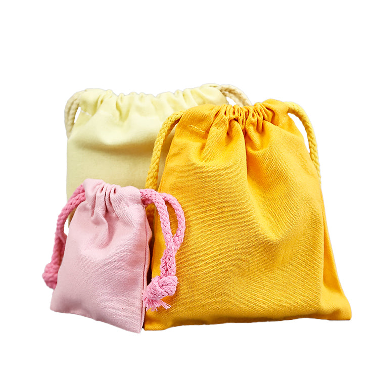 Yellow and pink drawstring cotton bag