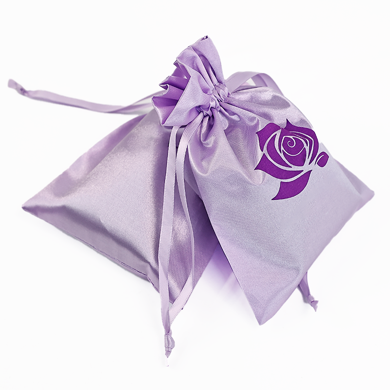 Purple satin drawstring bag