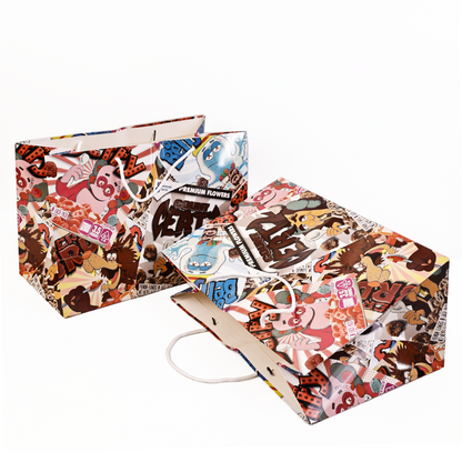 Full cartoon pattern color printing white card paper bag