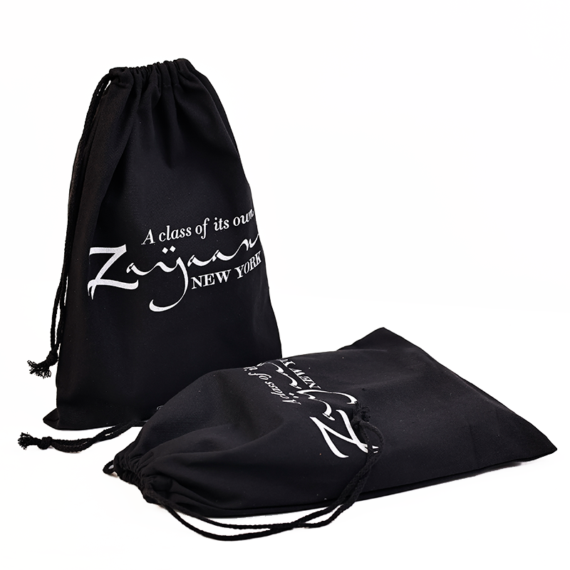 Black cotton drawstring bag