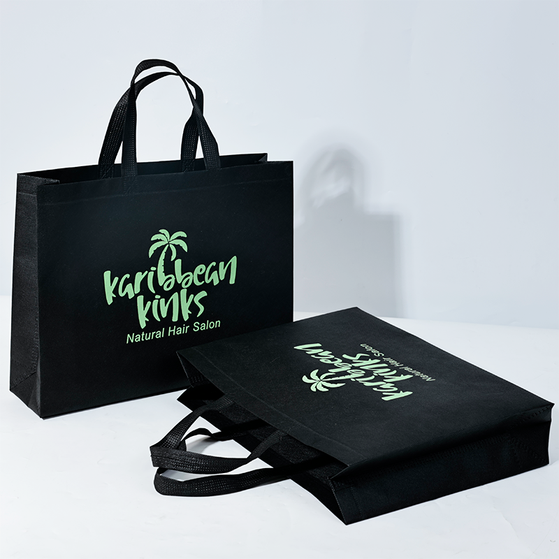 Black non-woven green printed tote bag