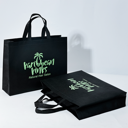 Black non-woven green printed tote bag