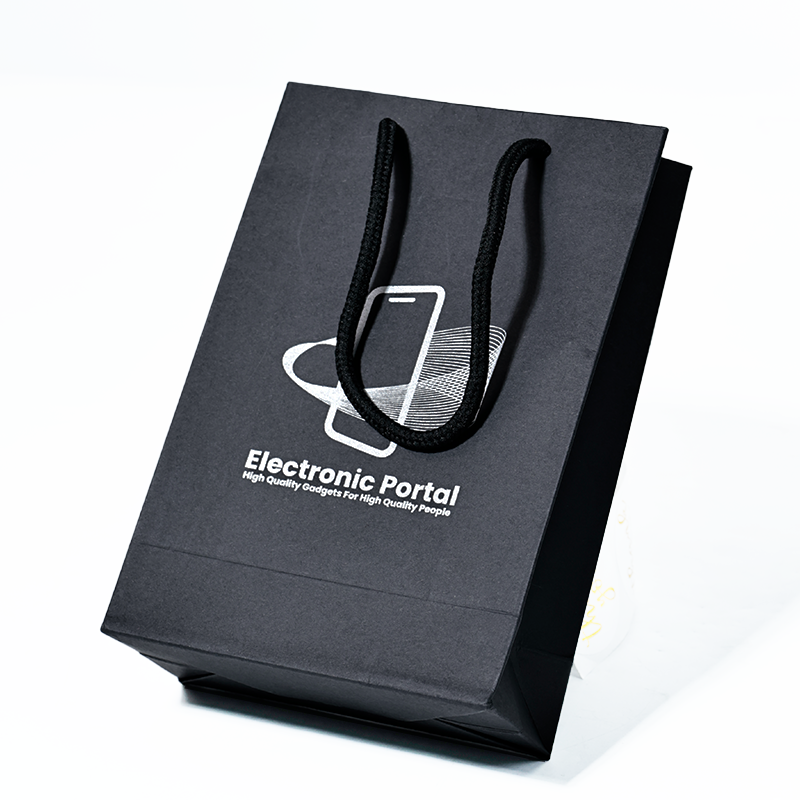 Black pattern silver printed paper bag