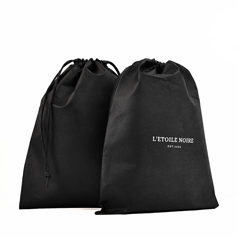 Black non-woven drawstring bag