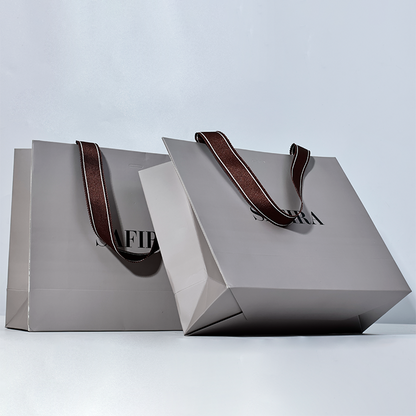Gray paper bag with drawstring