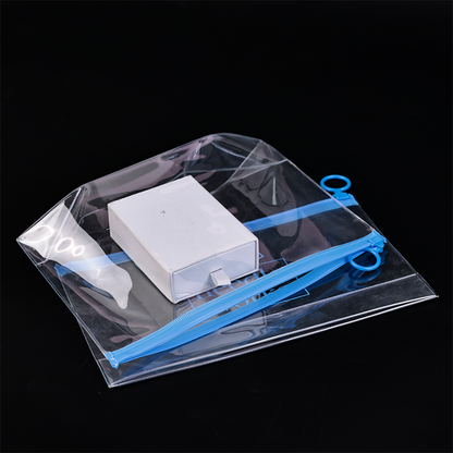 Long transparent bottomed blue ring PVC zipper bag