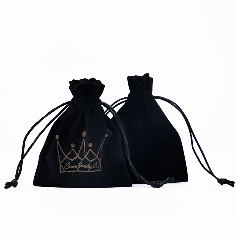 Black small size pattern gold foil velvet drawstring bag