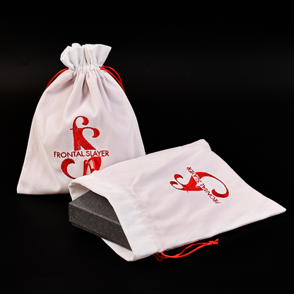 White flannel pattern embroidered drawstring bag