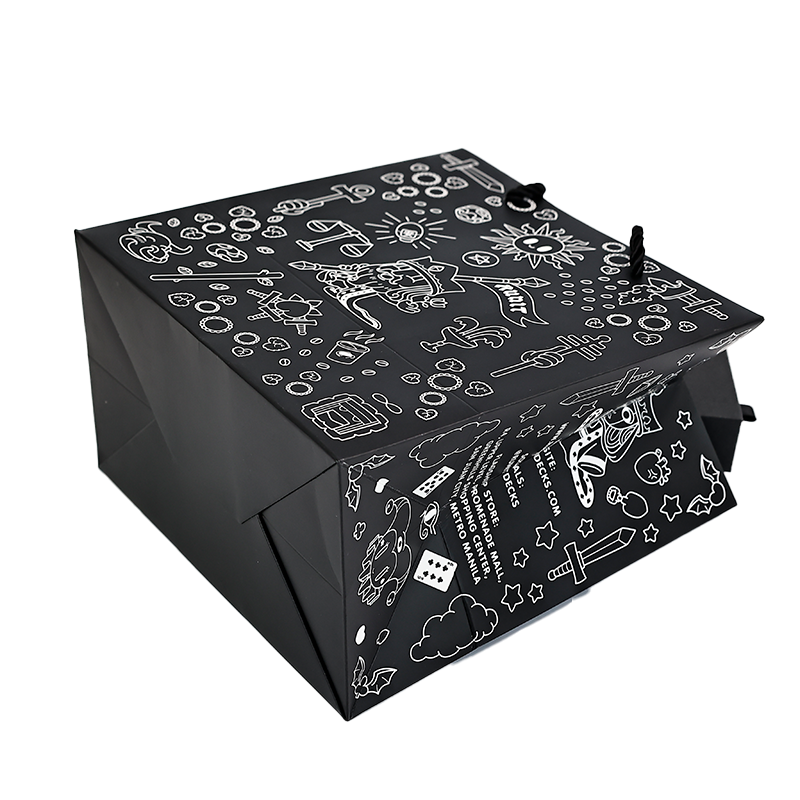 Black multi-pattern full-print paper bag