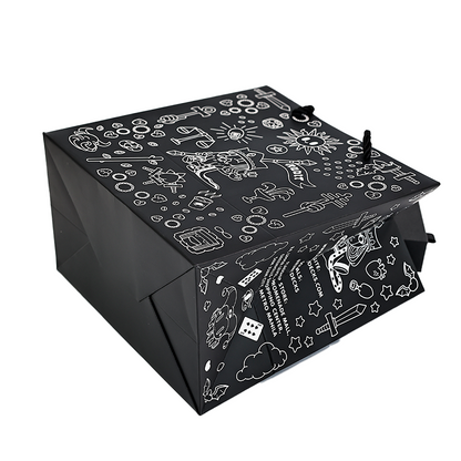 Black multi-pattern full-print paper bag