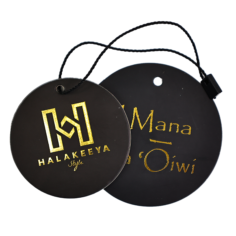 Black round pattern gold stamped hangtag