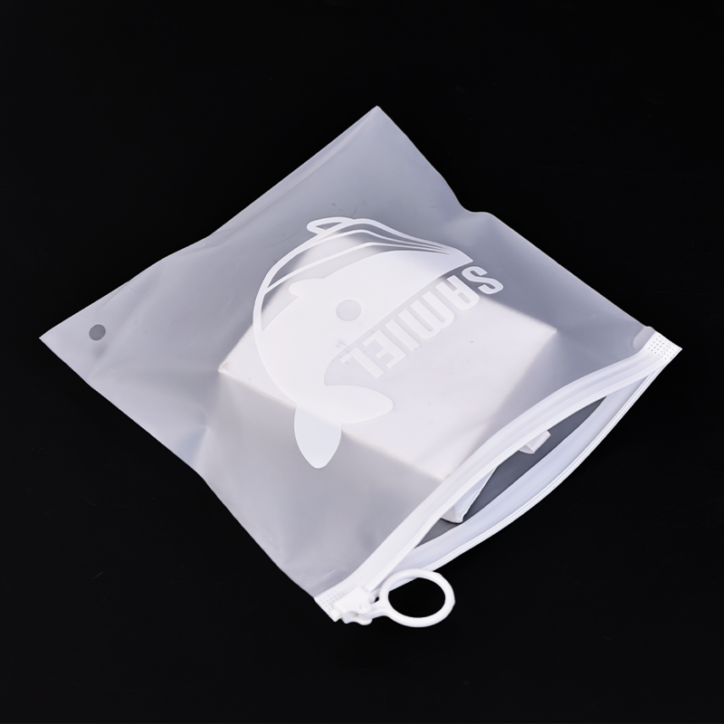 Square white ring zipper white frosted zipper bag